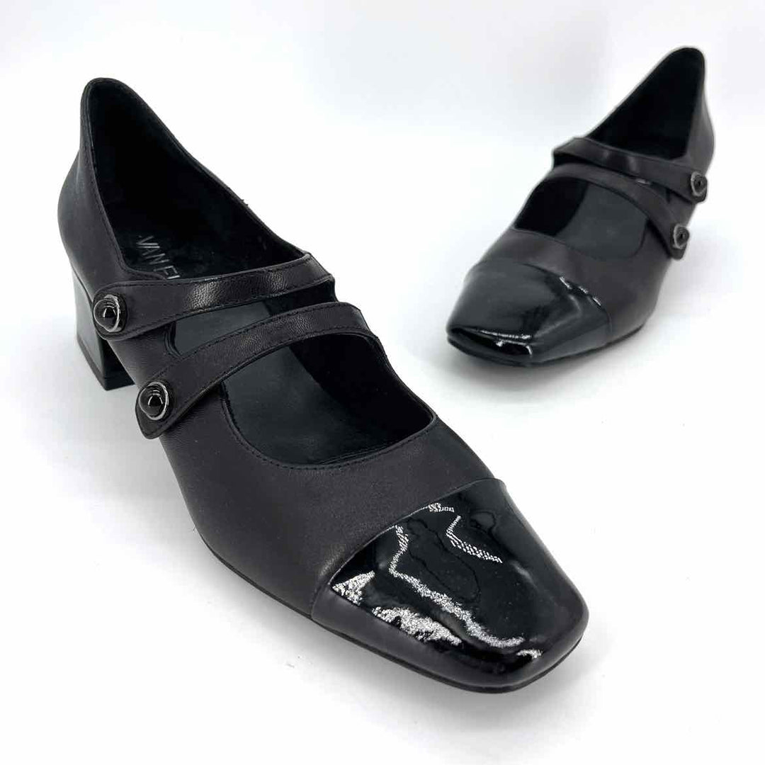 Shoe Size 8 VAN ELI Black Leather Patent Pumps
