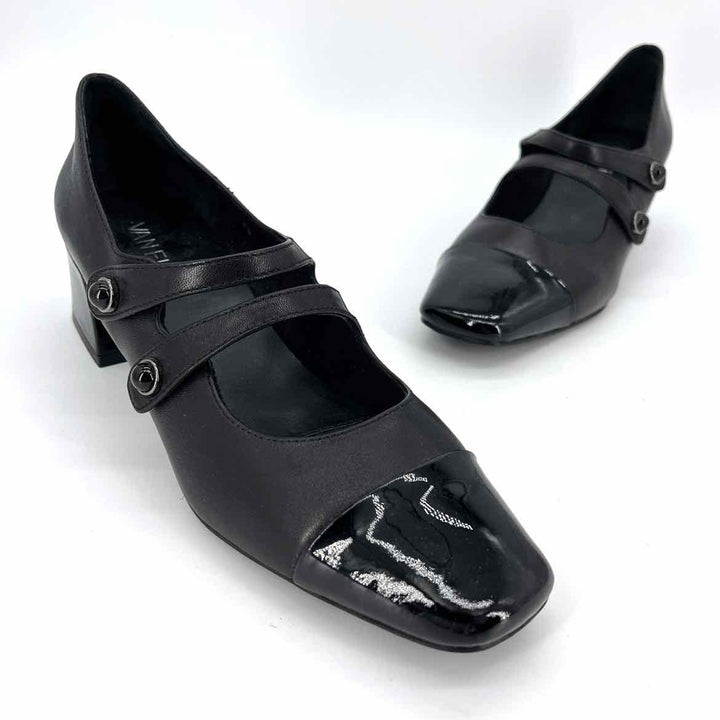 Shoe Size 8 VAN ELI Black Leather Patent Pumps