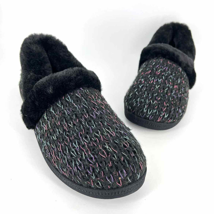 Shoe Size 11 Sketchers Black Knit Faux Fur Slippers