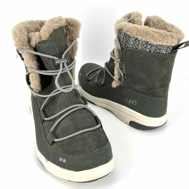 Shoe Size 9 RYKA Olive Knit Faux Fur Boots