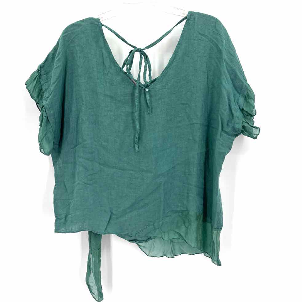Size XL BELLE FRANCE Green Linen Vest
