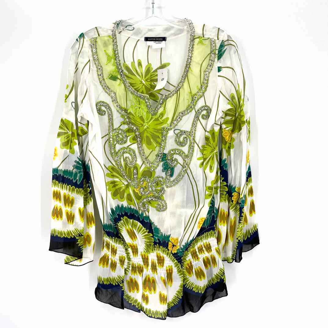 Size XS BOSTON PROPER Green Print Shirt