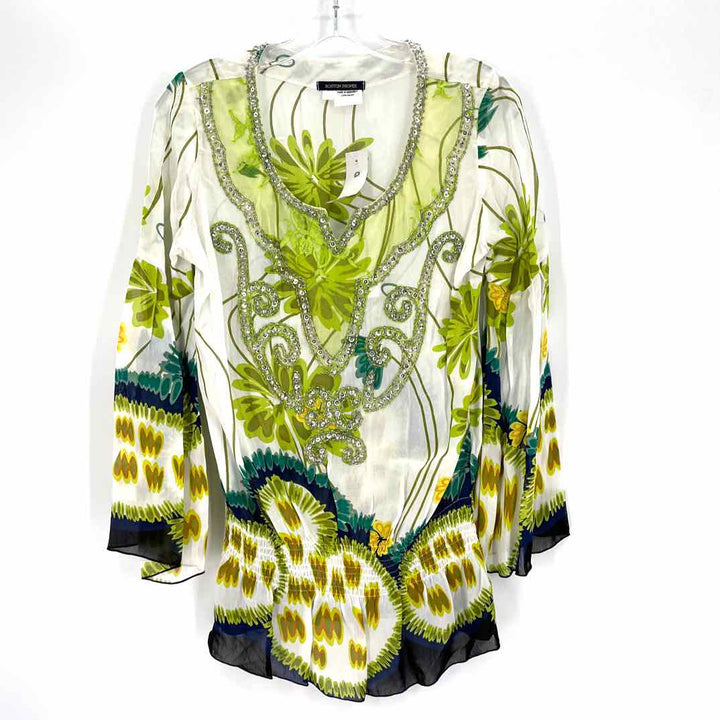 Size XS BOSTON PROPER Green Print Shirt