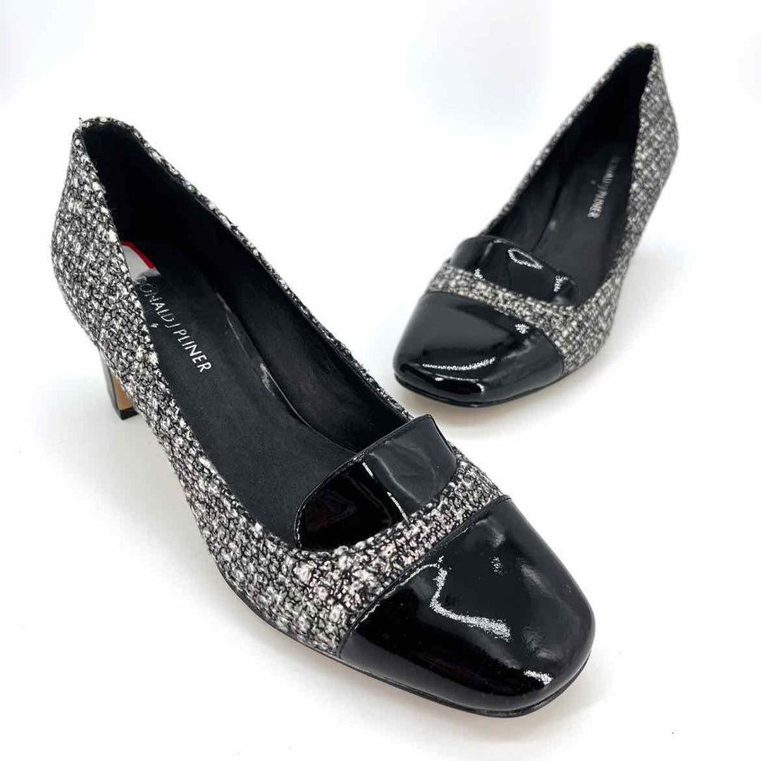 Shoe Size 6.5 DONALD PLINER Black Knit Patent Pumps