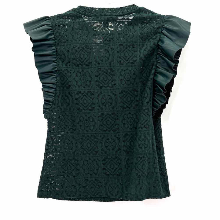 Size S Andrew Marc Green Lace Faux Leather Shirt