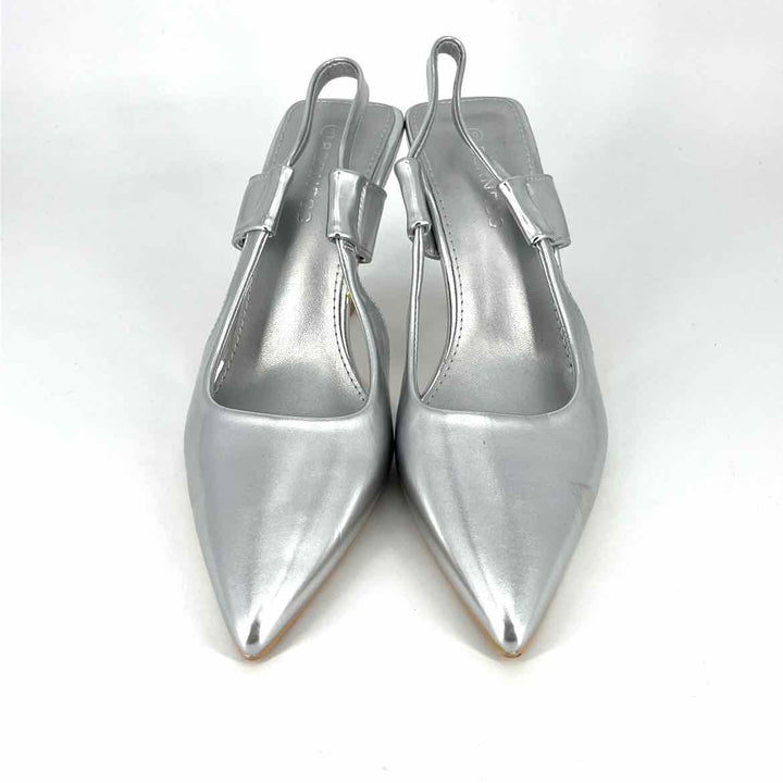 Shoe Size 10 Silver Faux Leather Heels
