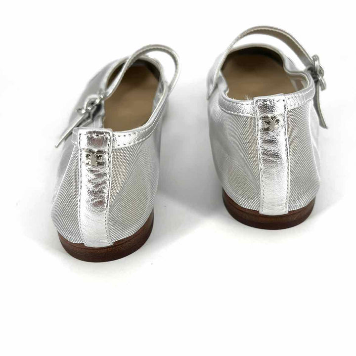 Shoe Size 10 Sam Edeleman Silver Leather Mesh Flats