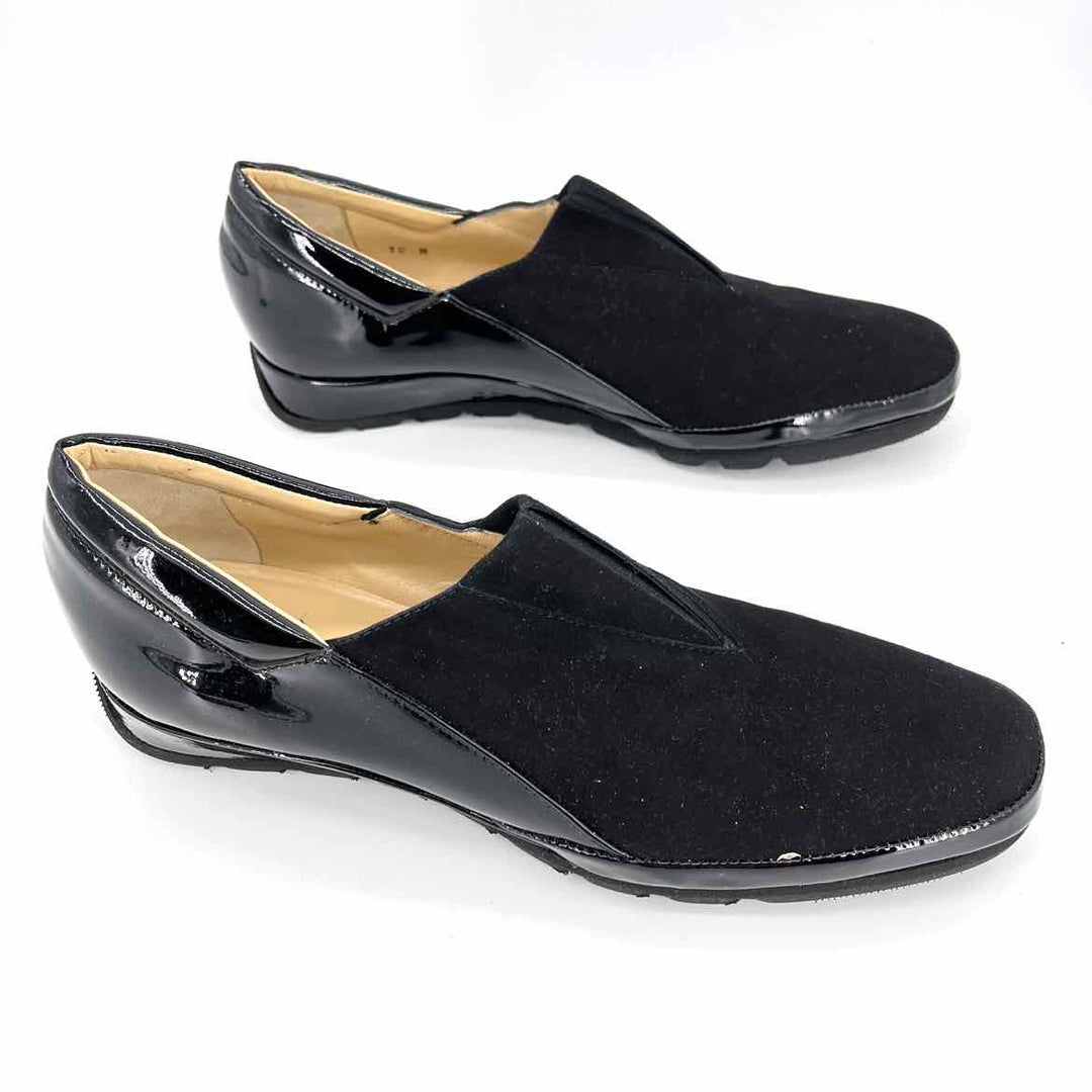 Shoe Size 10 Black Suede Patent Wedge