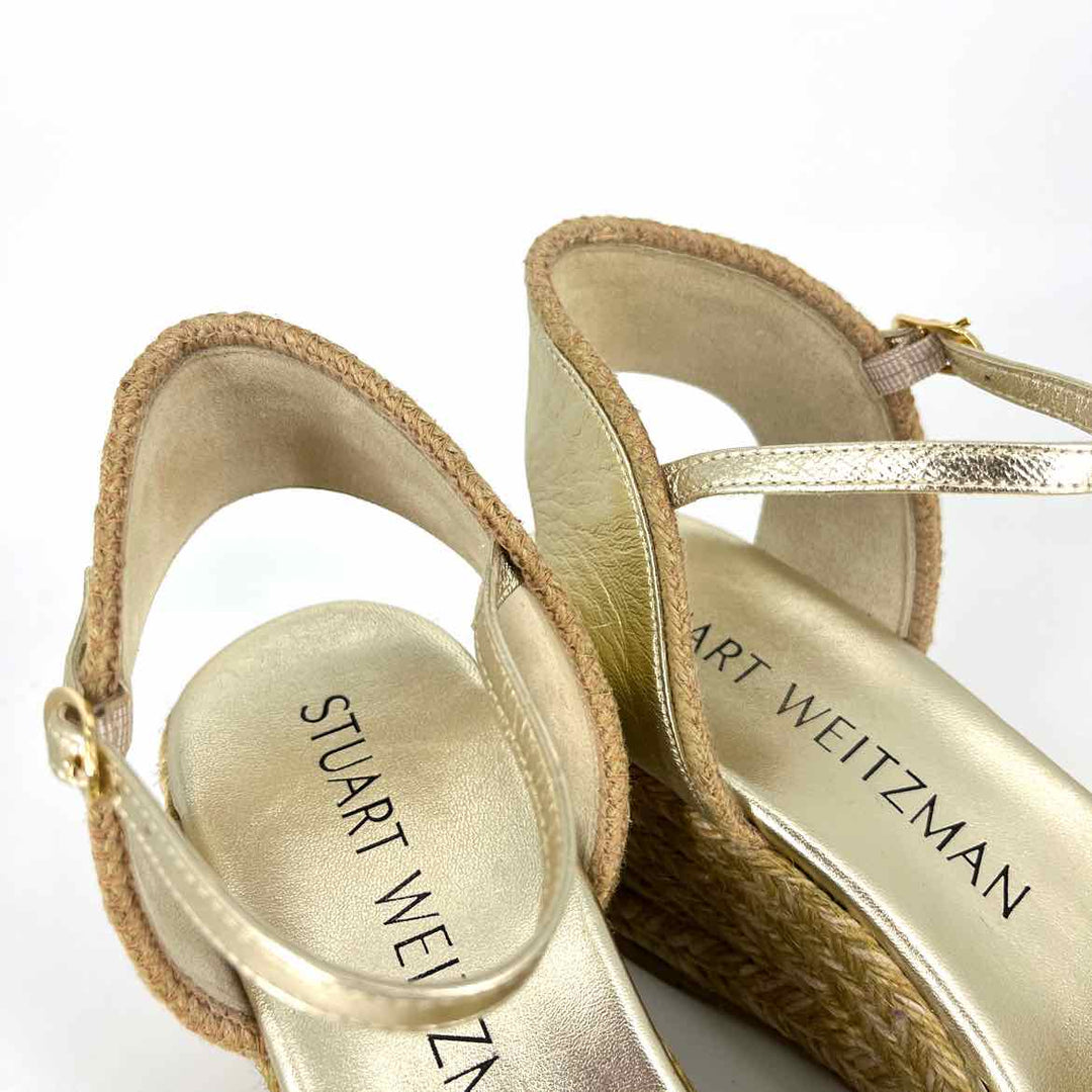 Shoe Size 9.5 Stuart Weitzman Gold Leather Wedge