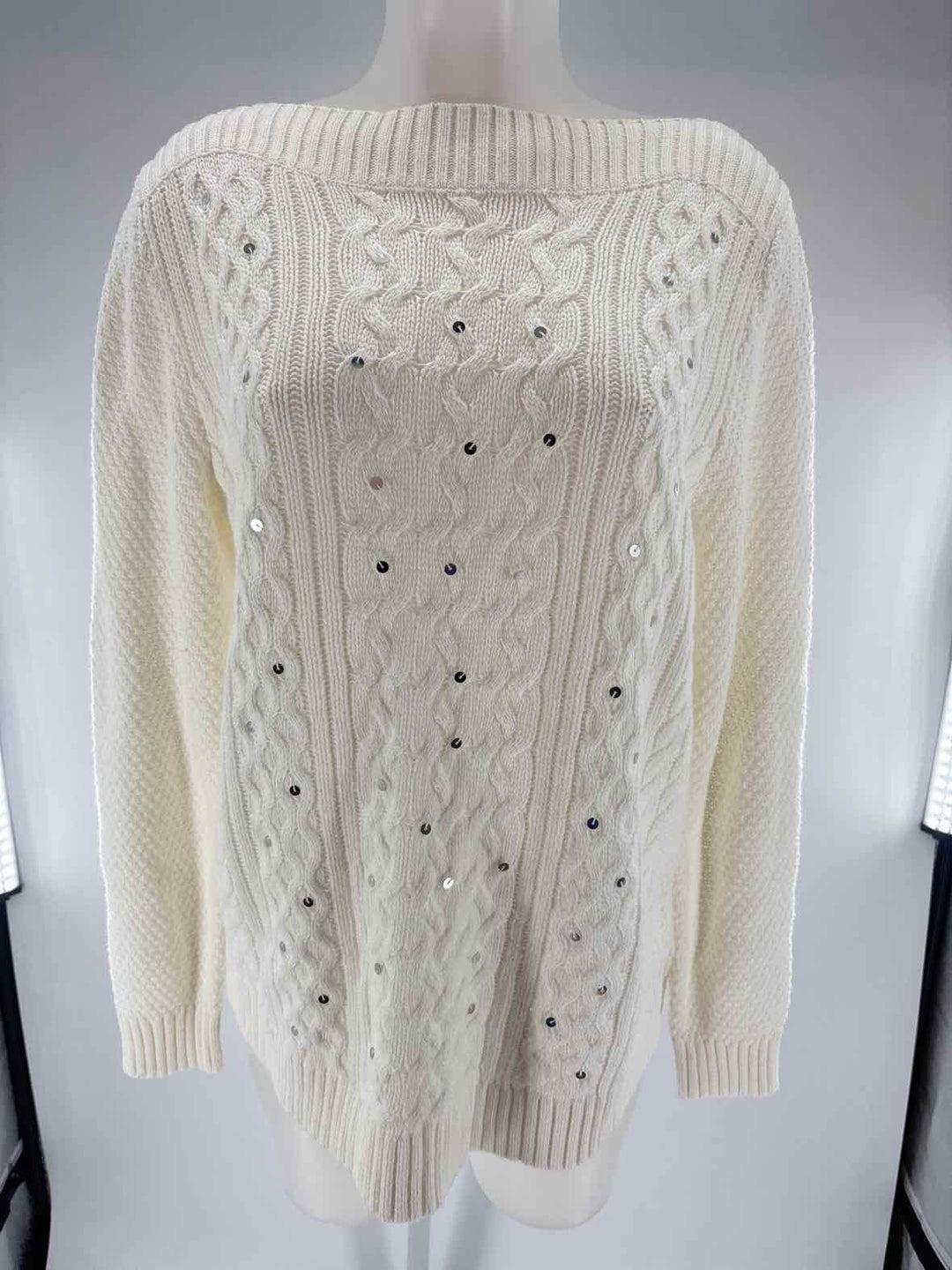 Size L KIM ROGERS White Knit Sweater