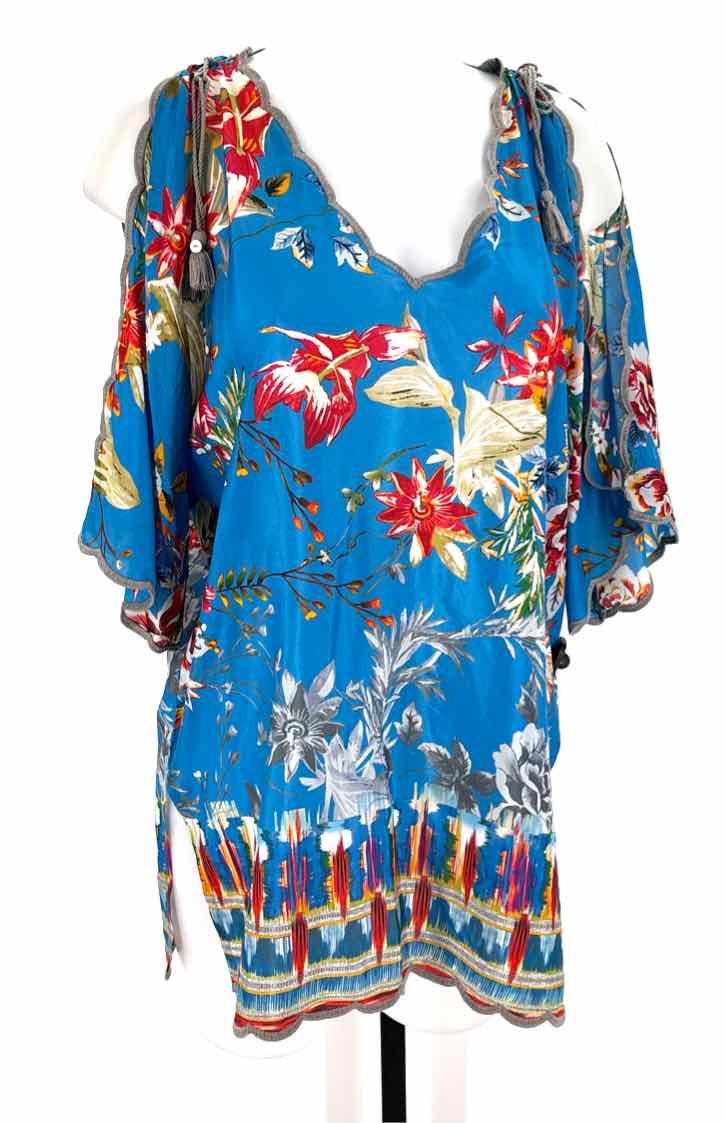 Size M Johnny Was Blue Silk Shirt