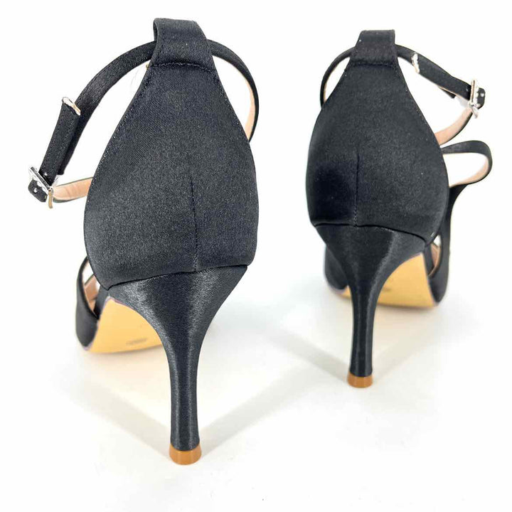 Shoe Size 9.5 Black Satin Heels