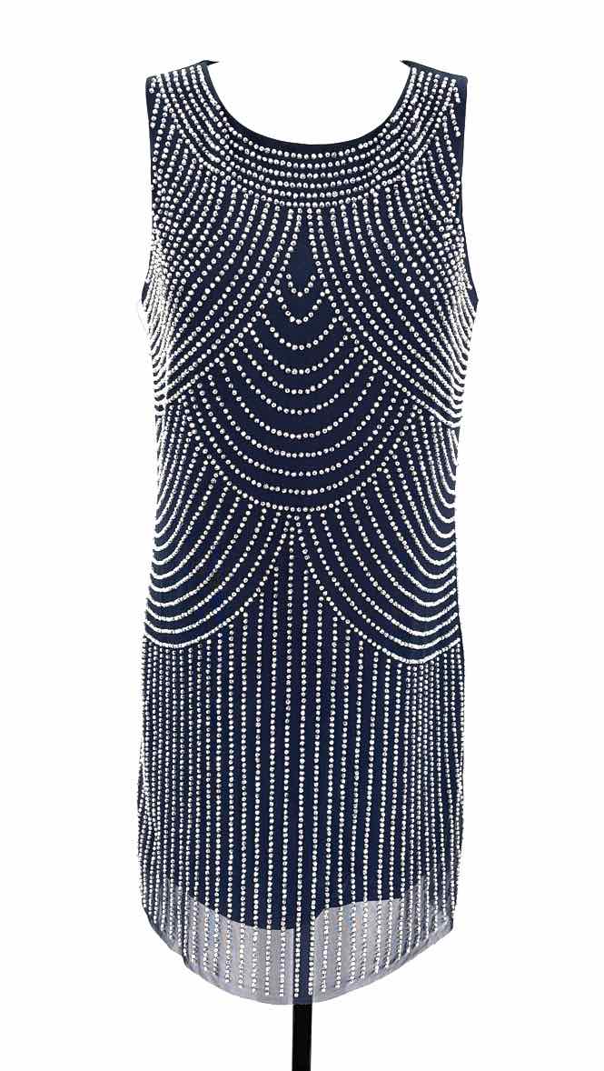 Size 4 Navy Mesh Rhinestone Dress