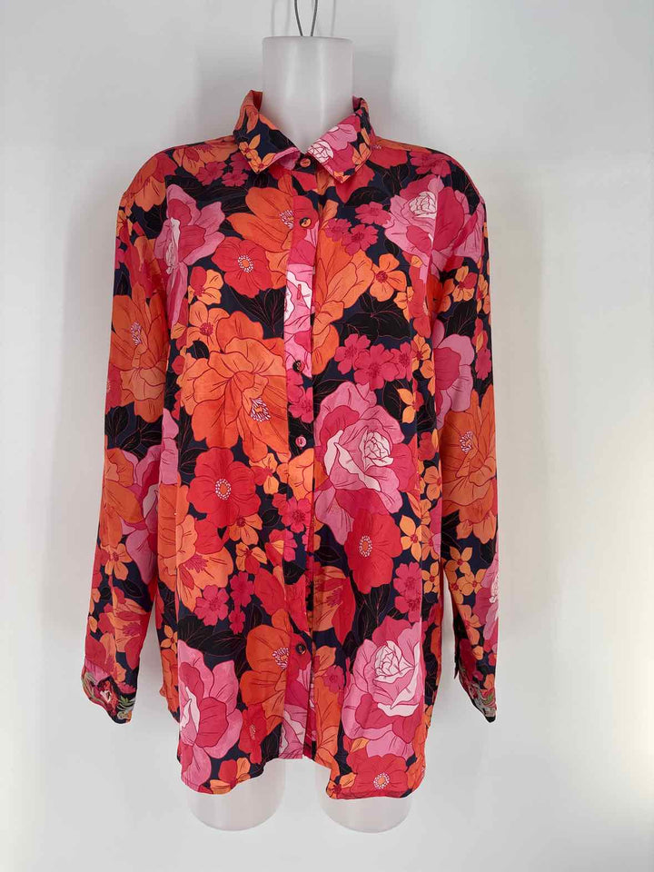 Size XL Johnny Was Peach Silk Shirt