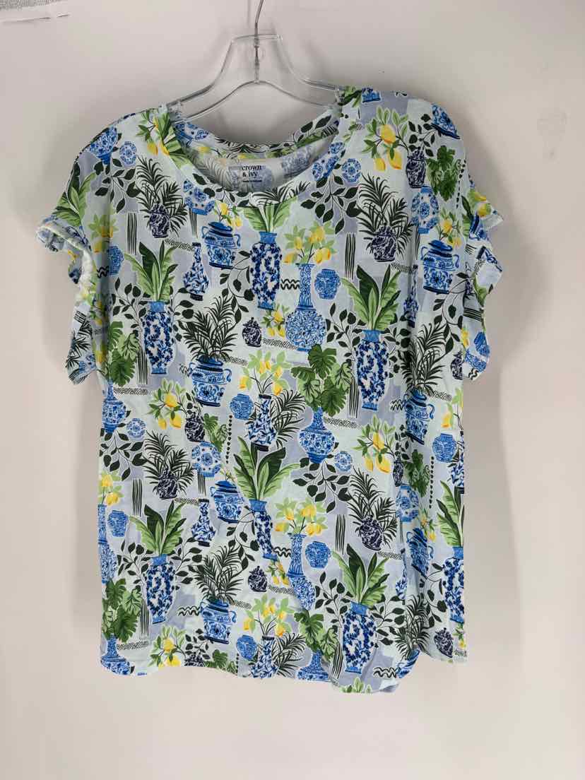 Size L CROWN & IVY Blue Shirt