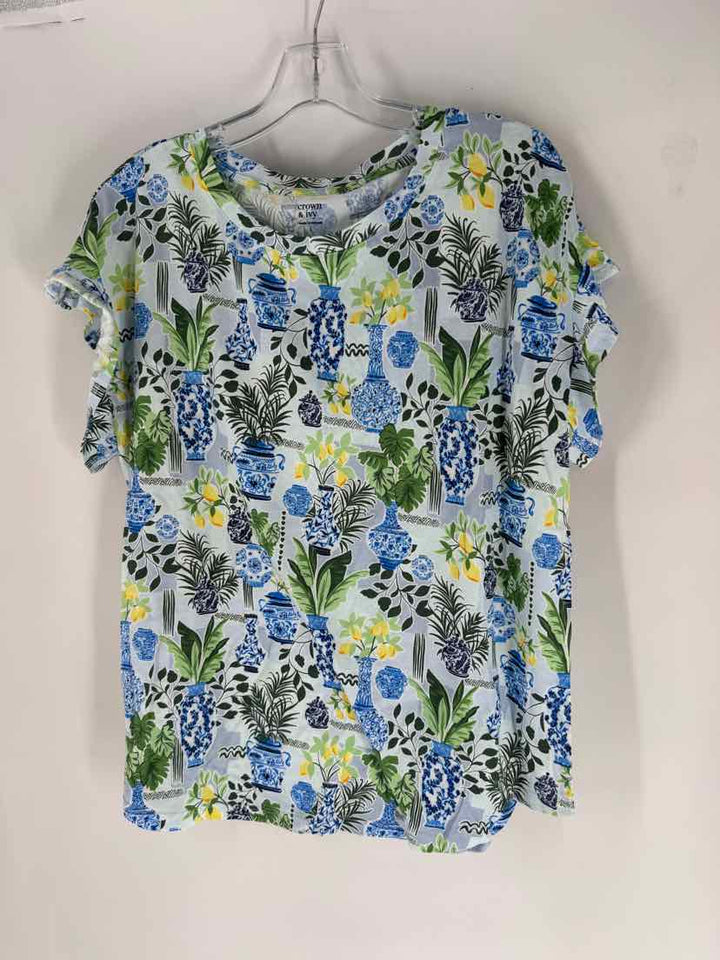 Size L CROWN & IVY Blue Shirt