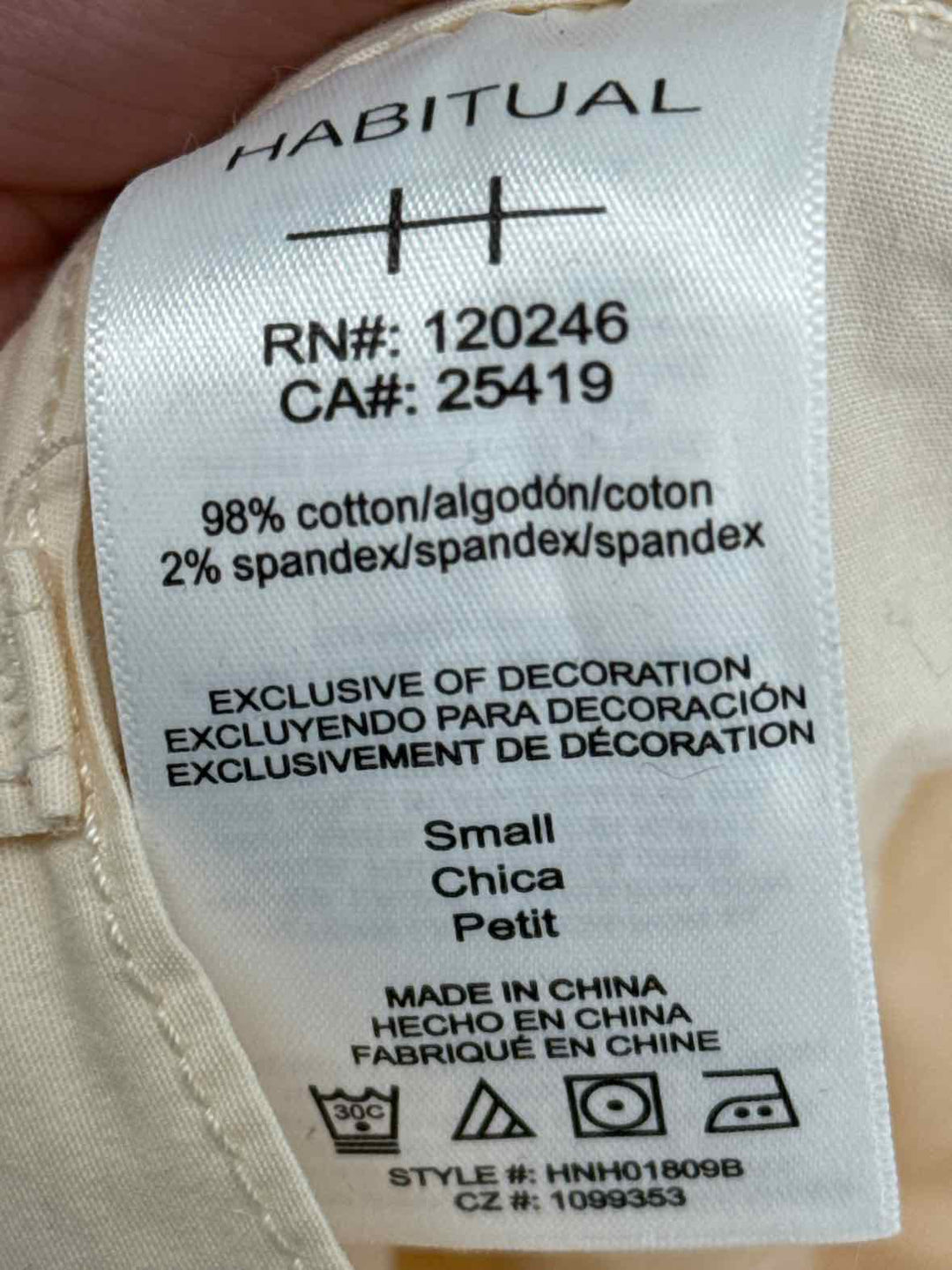 Size S HABITUAL Cream Pants