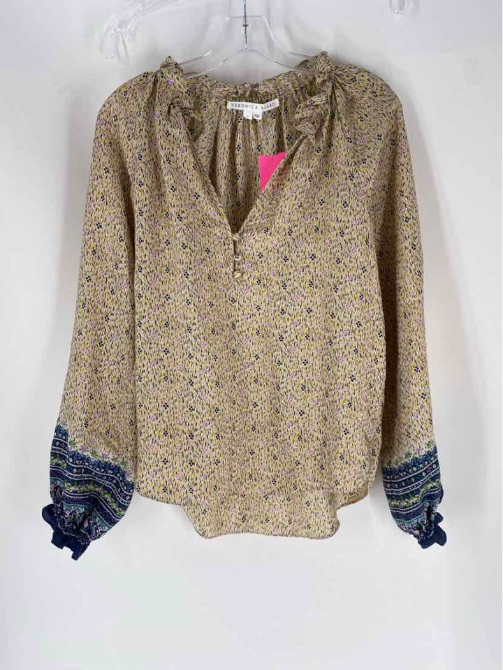 Size 4 VERONICA BEARD Beige Print Shirt