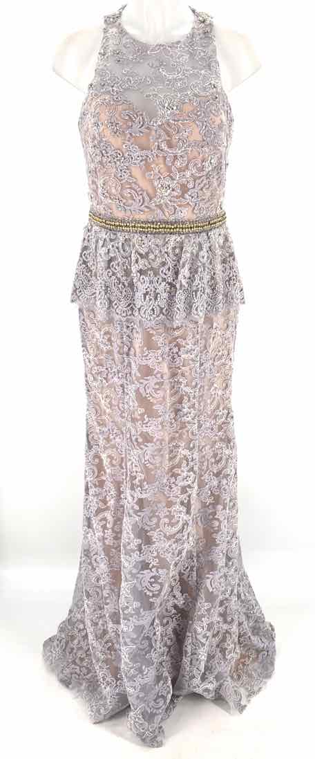Size 12 JOVANI Gray Lace Beaded Dress