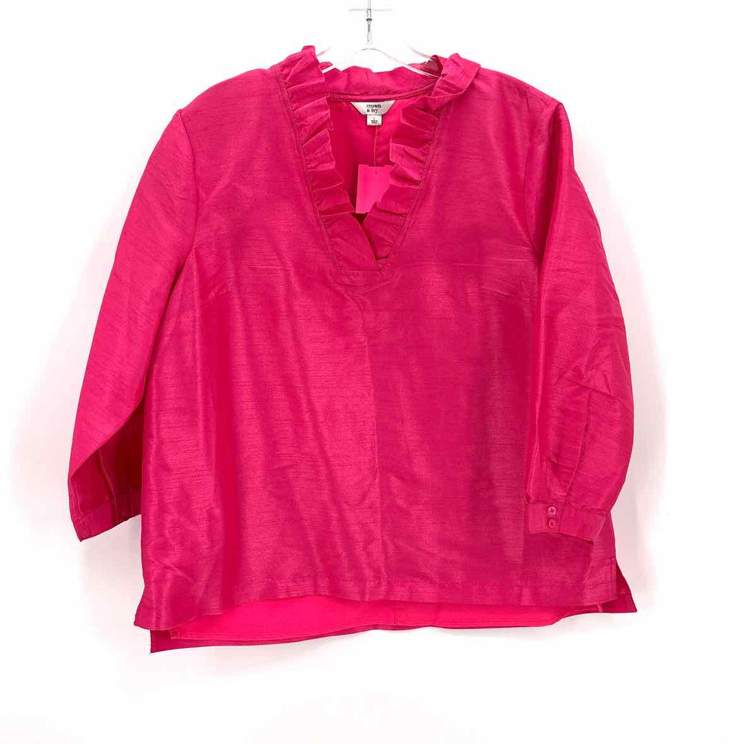 Size L CROWN & IVY Fuschia Sateen Shirt