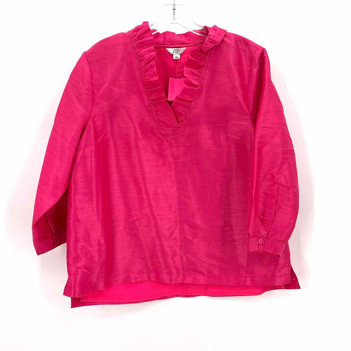 Size L CROWN & IVY Fuschia Sateen Shirt
