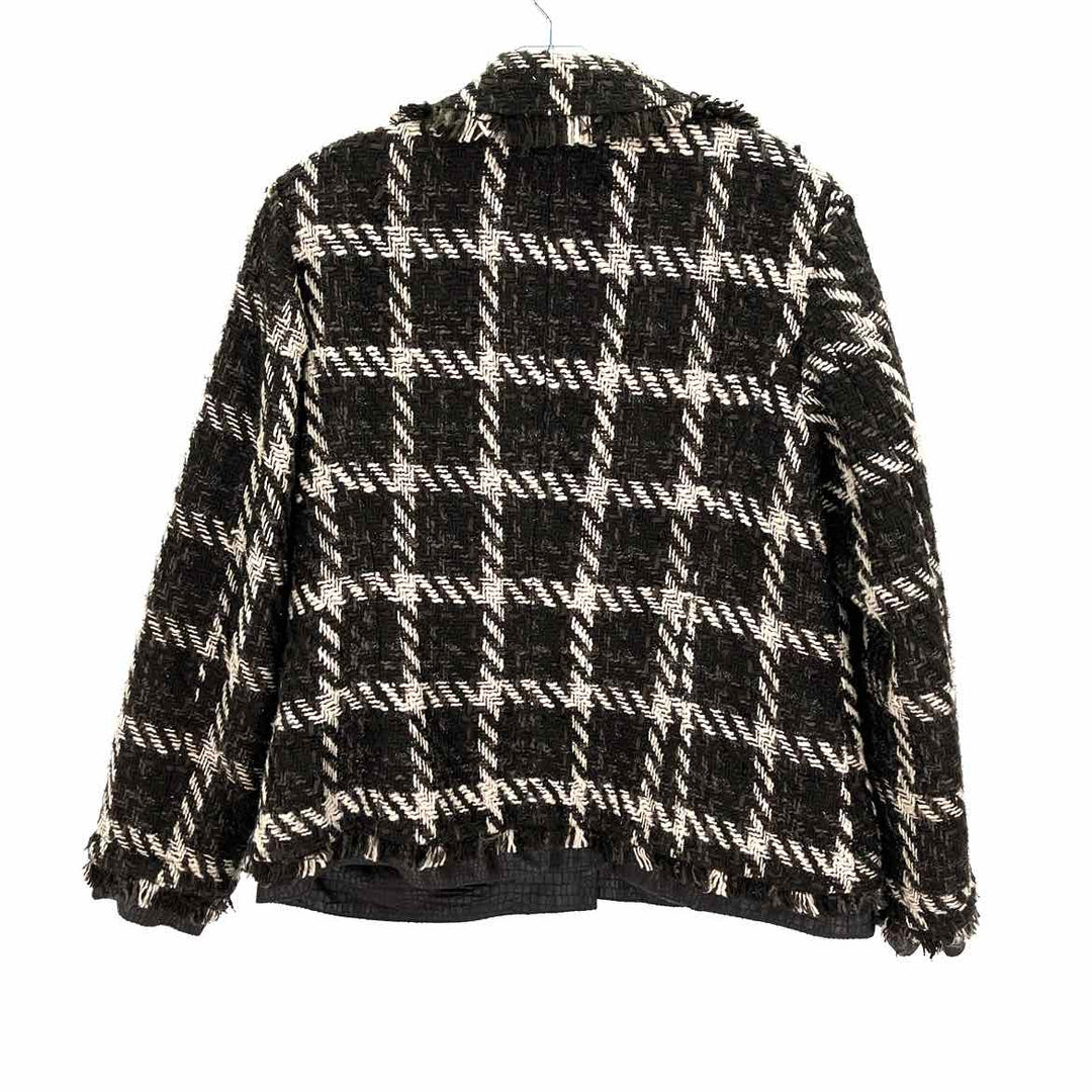 Size L Chico's Multi-Color Tweed Faux Leather Coat