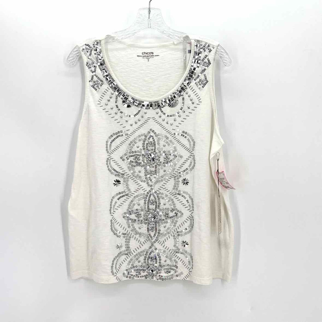 Size 2 Chico's White Sequined Shirt