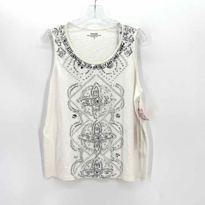 Size 2 Chico's White Sequined Shirt