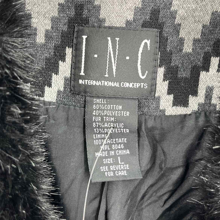 Size L INC Multi-Color Knit Faux Fur Coat