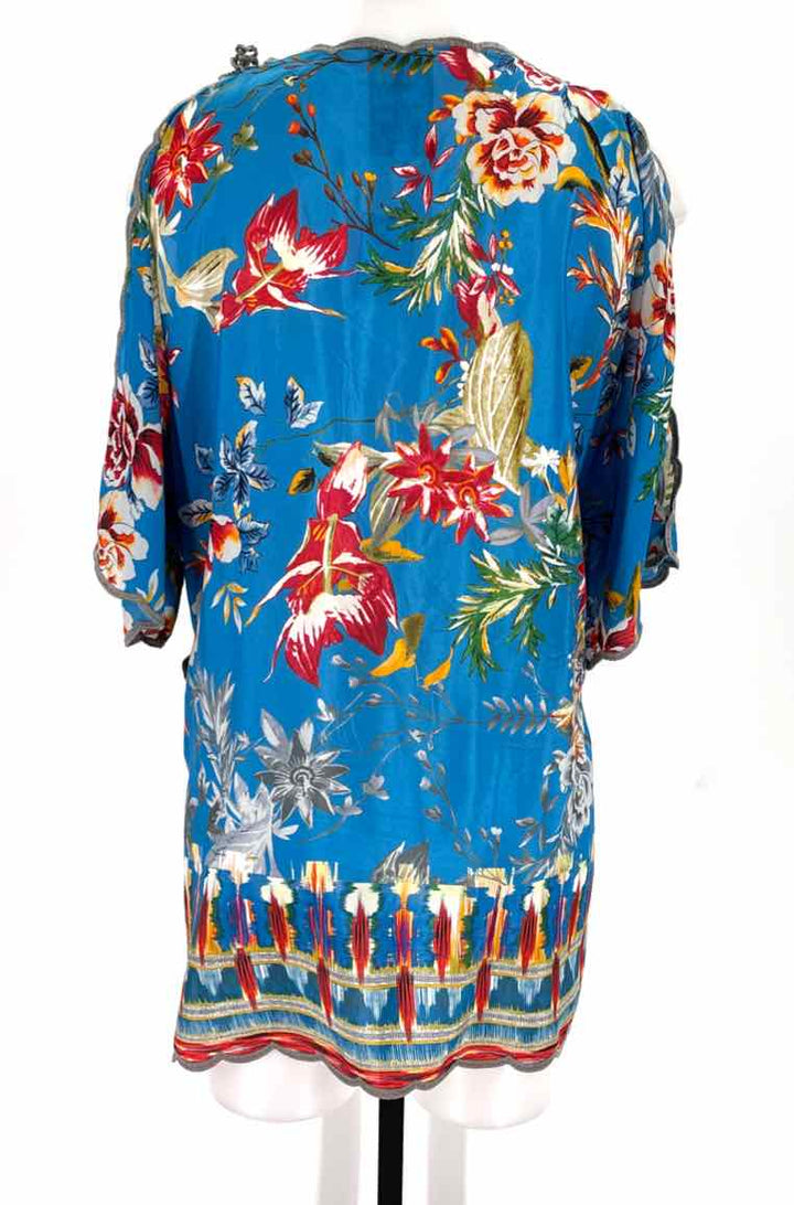 Size M Johnny Was Blue Silk Shirt