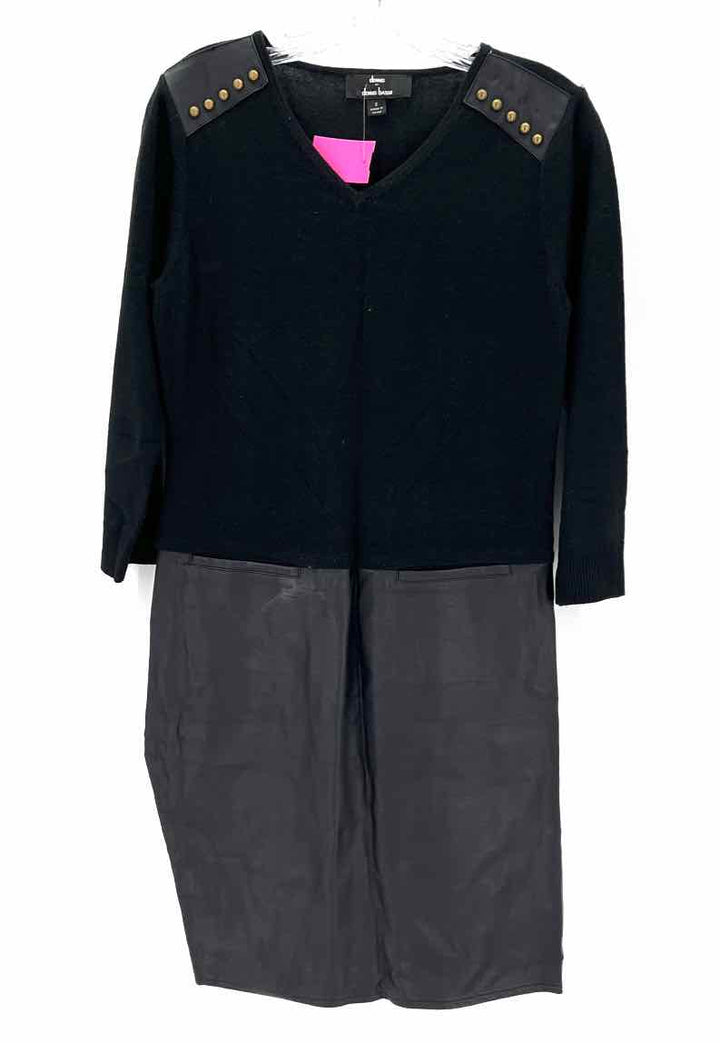 Size 2 DENNIS BASSO Black Knit Faux Leather Dress
