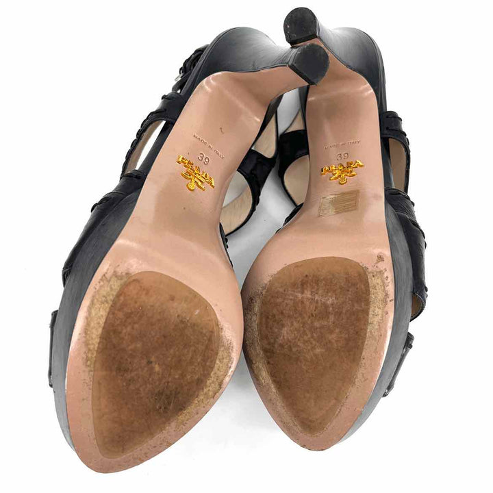 Shoe Size 39 PRADA Black Leather Sandals