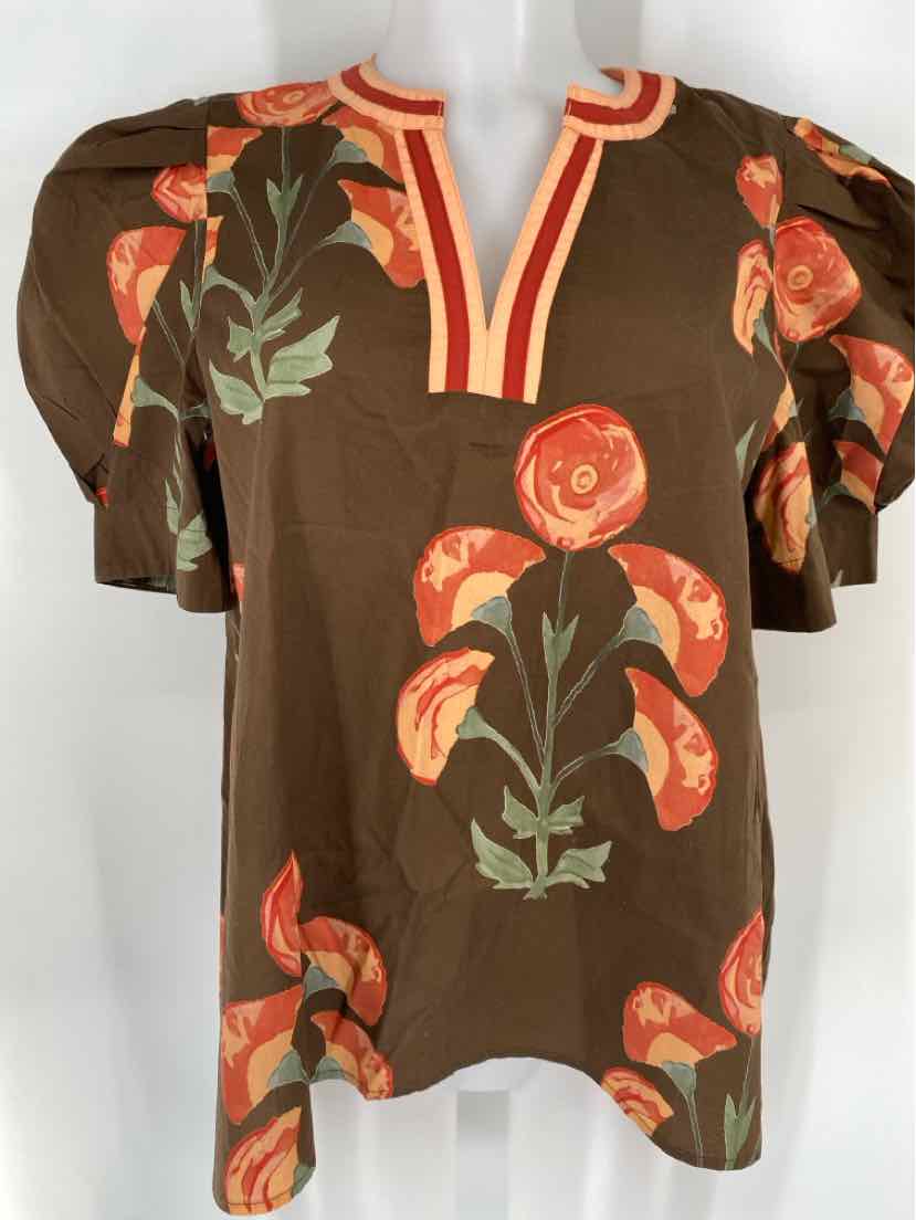 Size L ENTRO Brown Print Shirt