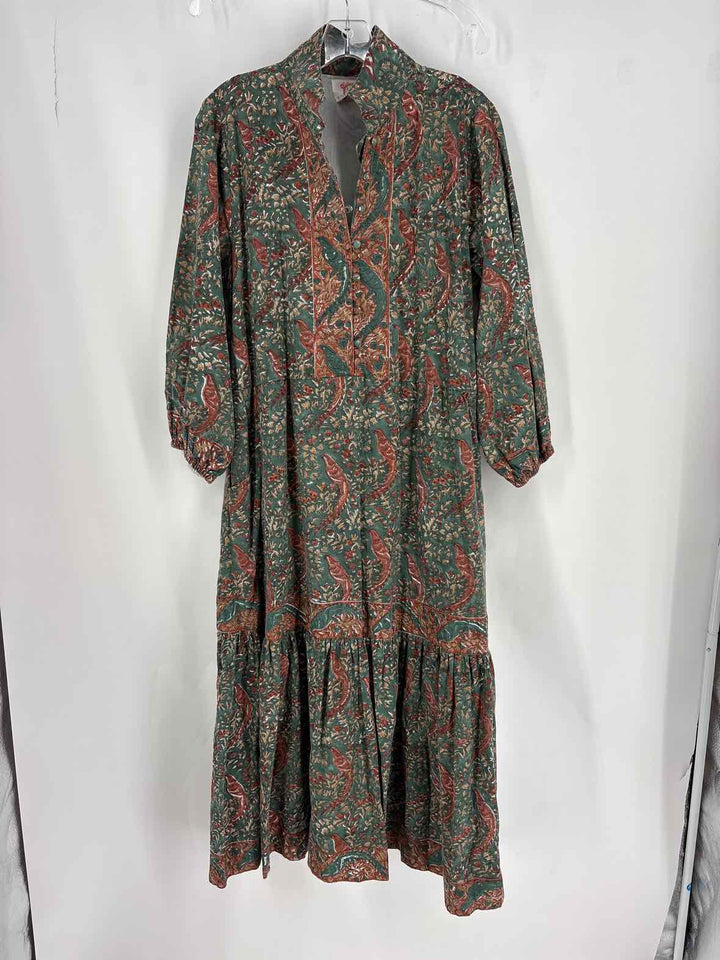 Size L VICTORIA DUNN Green Print Dress