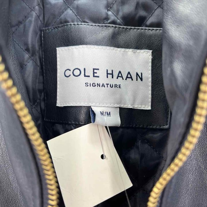 Size M Cole Haan Navy Faux Leather Jacket