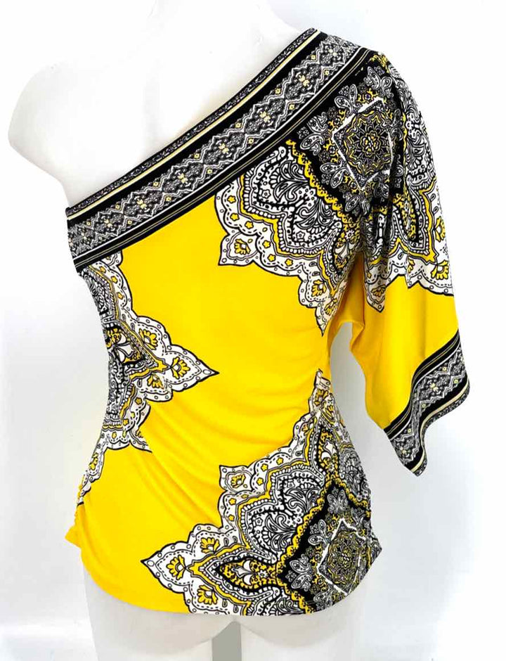 Size S CACHE Yellow Print Shirt