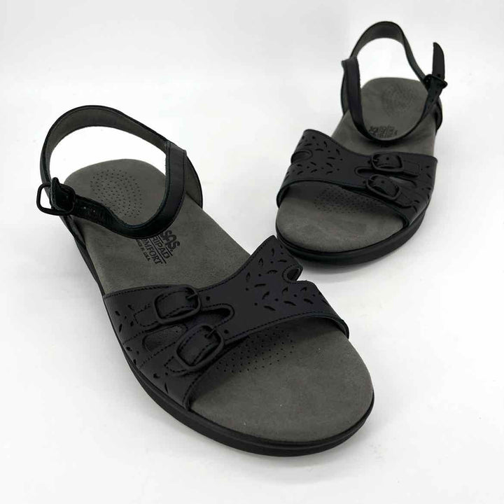 Shoe Size 9 SAS Black Leather Sandals