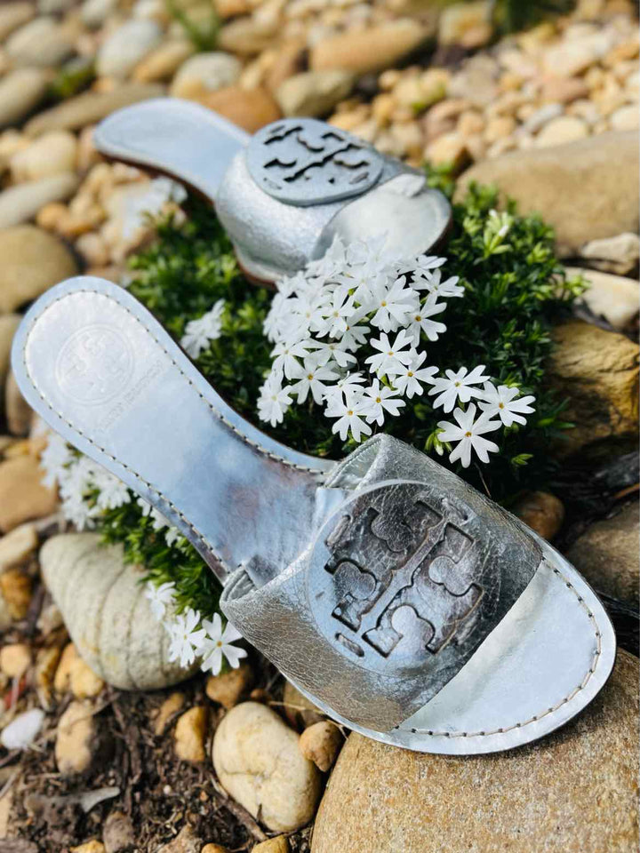 Shoe Size 6 Tory Burch Silver Leather Sandals