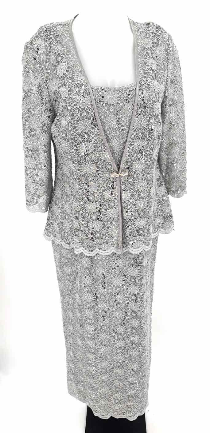 Size 12 R&M RICHARDS Silver Lace 2 PC Dress