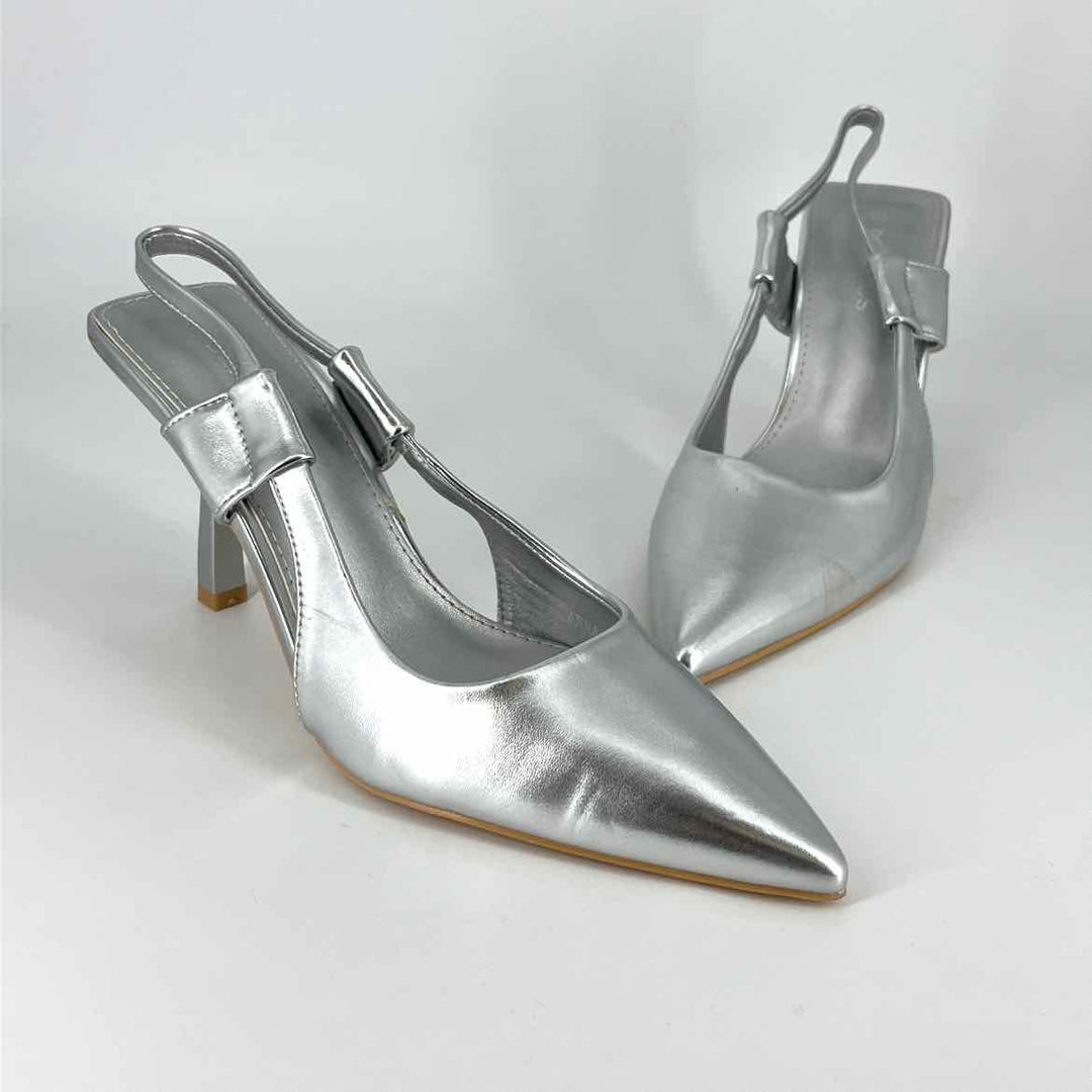 Shoe Size 10 Silver Faux Leather Heels