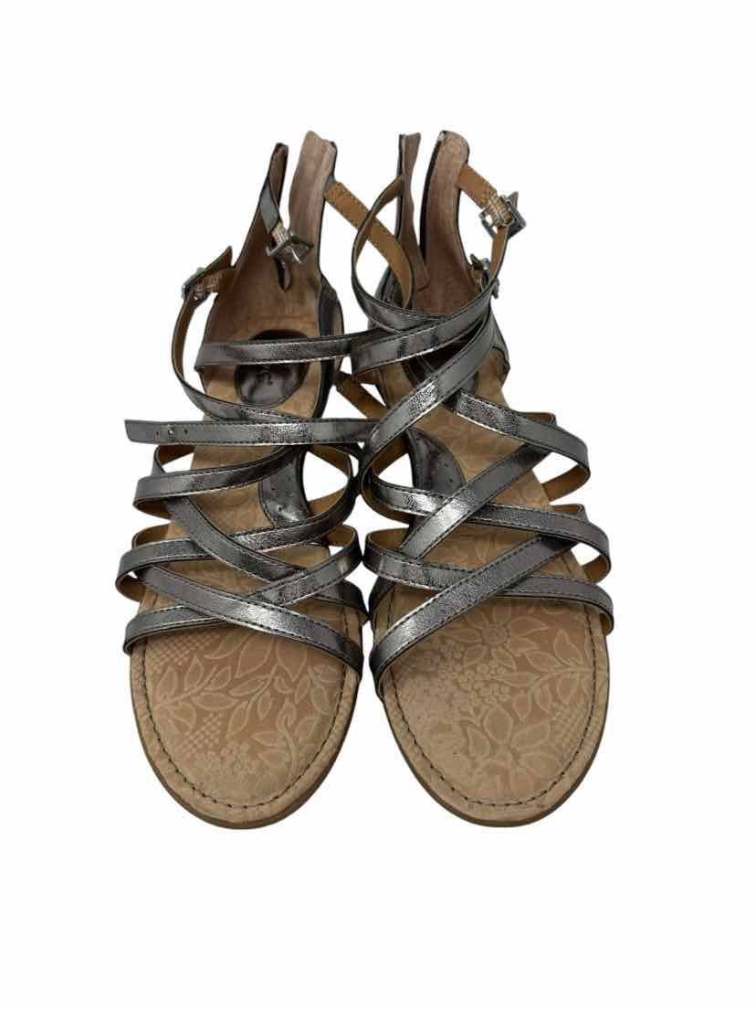 Shoe Size 10 Born Silver Leather Sandals
