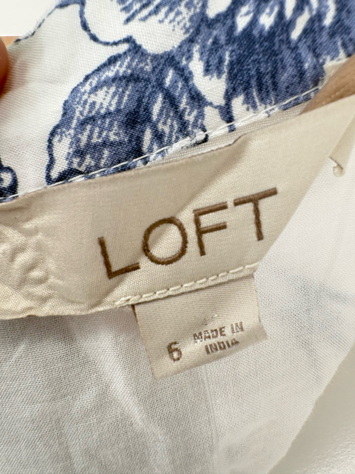 Size 6 LOFT White Print Dress