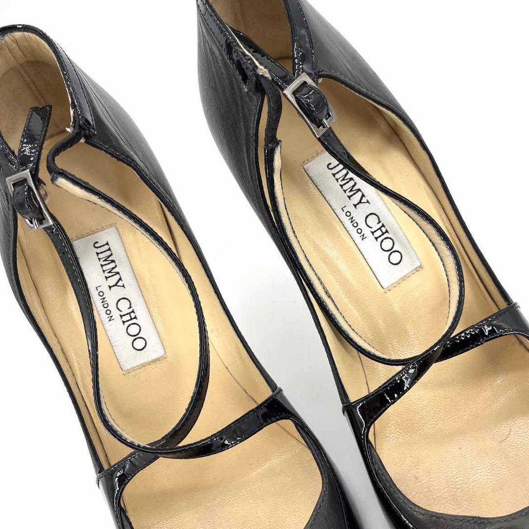 Shoe Size 39.5 JIMMY CHOO Black Leather Patent Heels