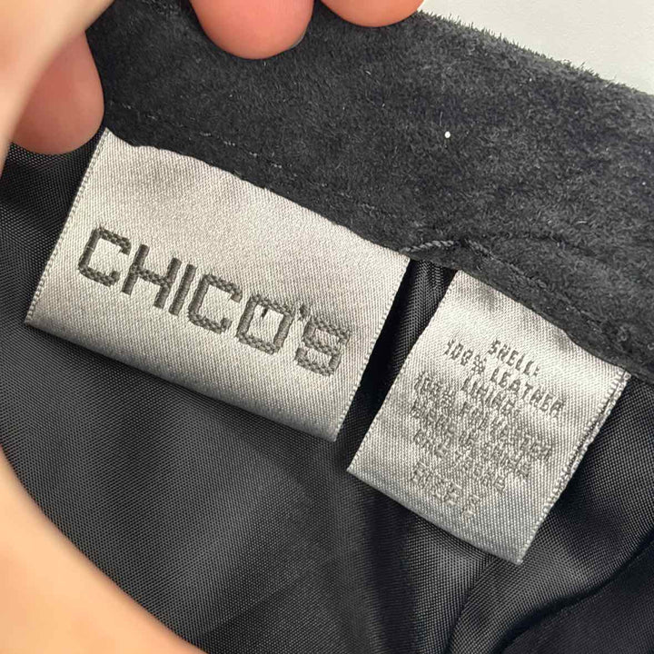 Size L Chico's Black Suede Skirt Suit
