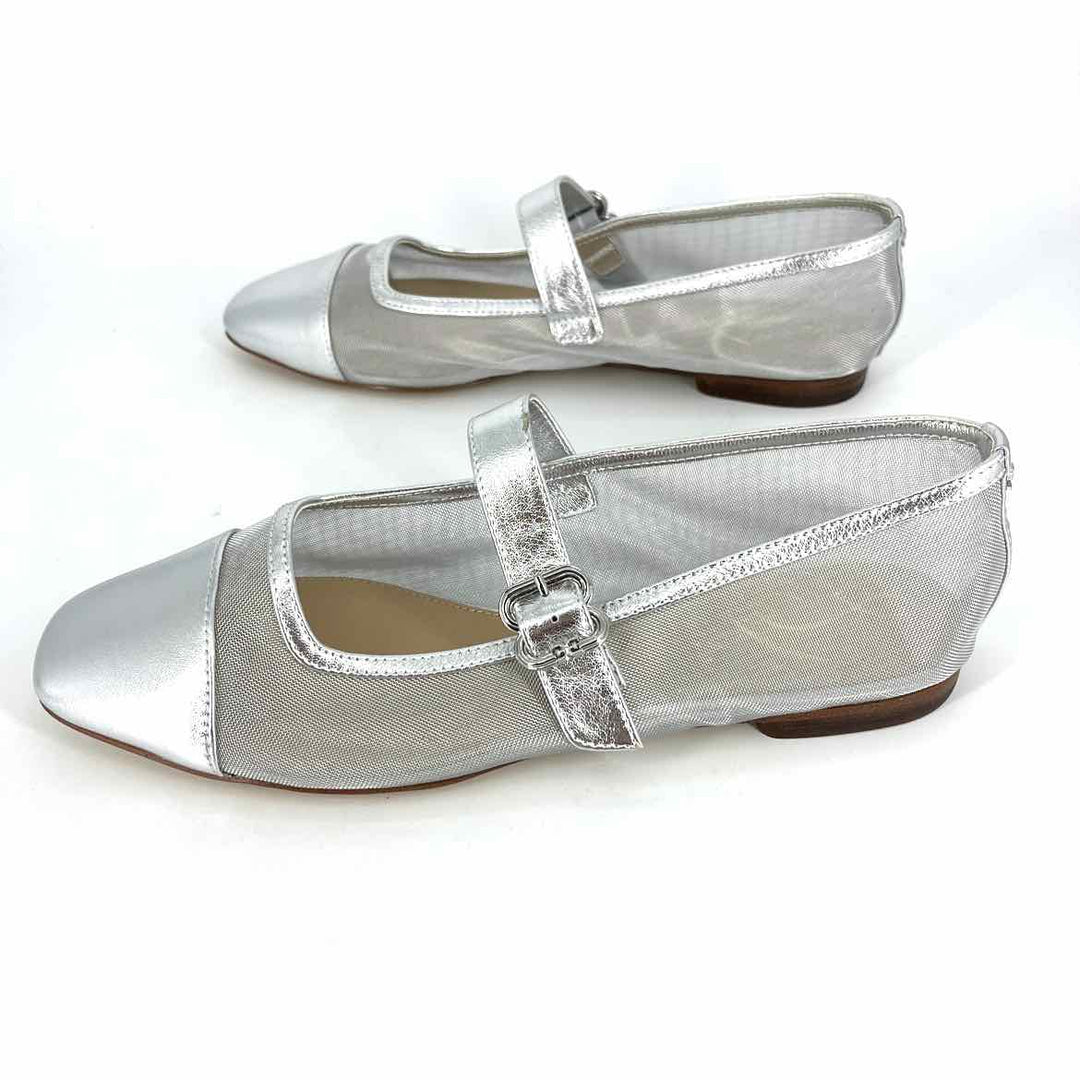 Shoe Size 10 Sam Edeleman Silver Leather Mesh Flats