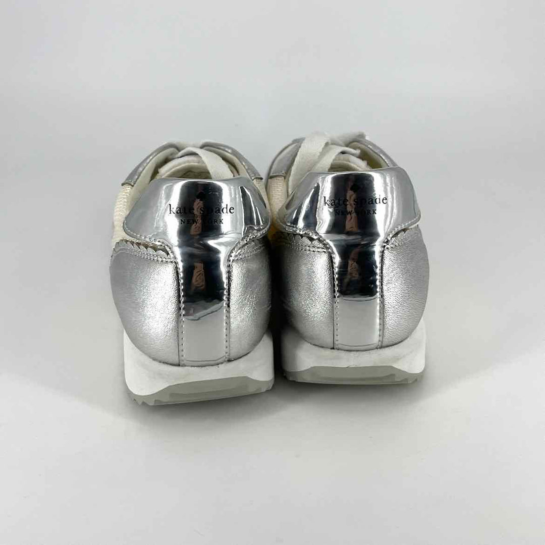 Shoe Size 9 Kate Spade Silver Knit Faux Leather Sneakers
