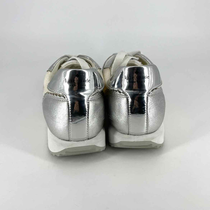 Shoe Size 9 Kate Spade Silver Knit Faux Leather Sneakers