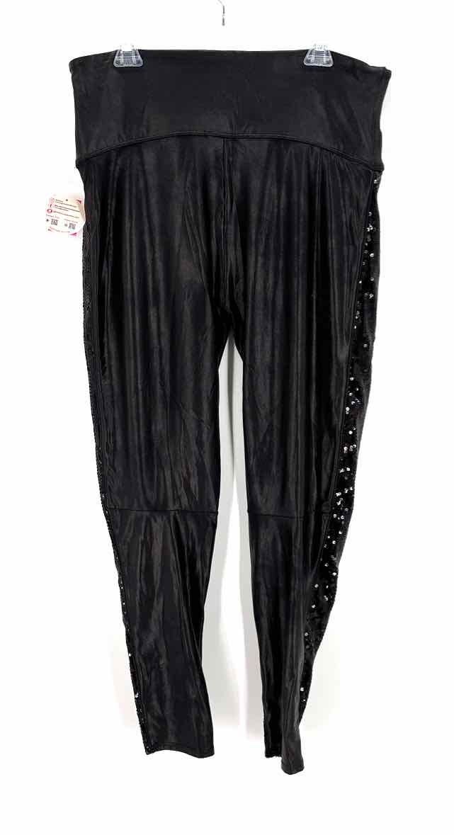 Size 2X SPANX Black Faux Leather Sequined Leggings