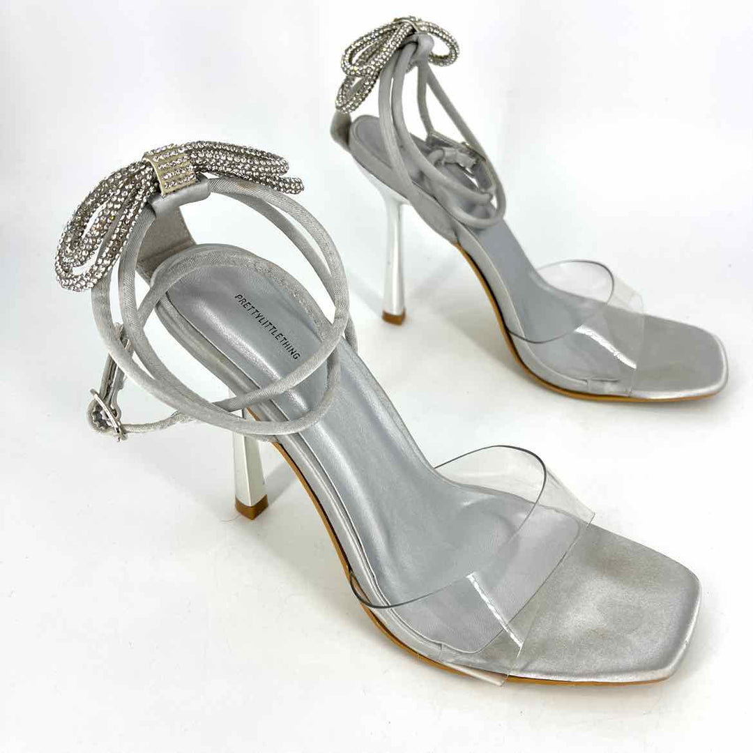Shoe Size 6 Pretty Little Thing Silver Sateen Sandals