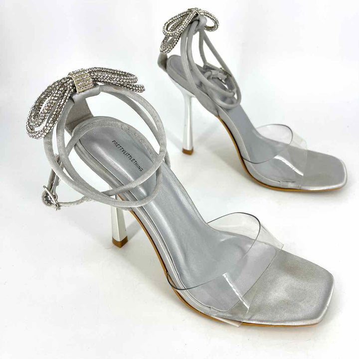 Shoe Size 6 Pretty Little Thing Silver Sateen Sandals